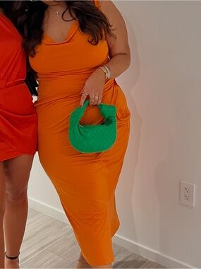 Tiger Mist Orange Cowl Neck Midi Dress